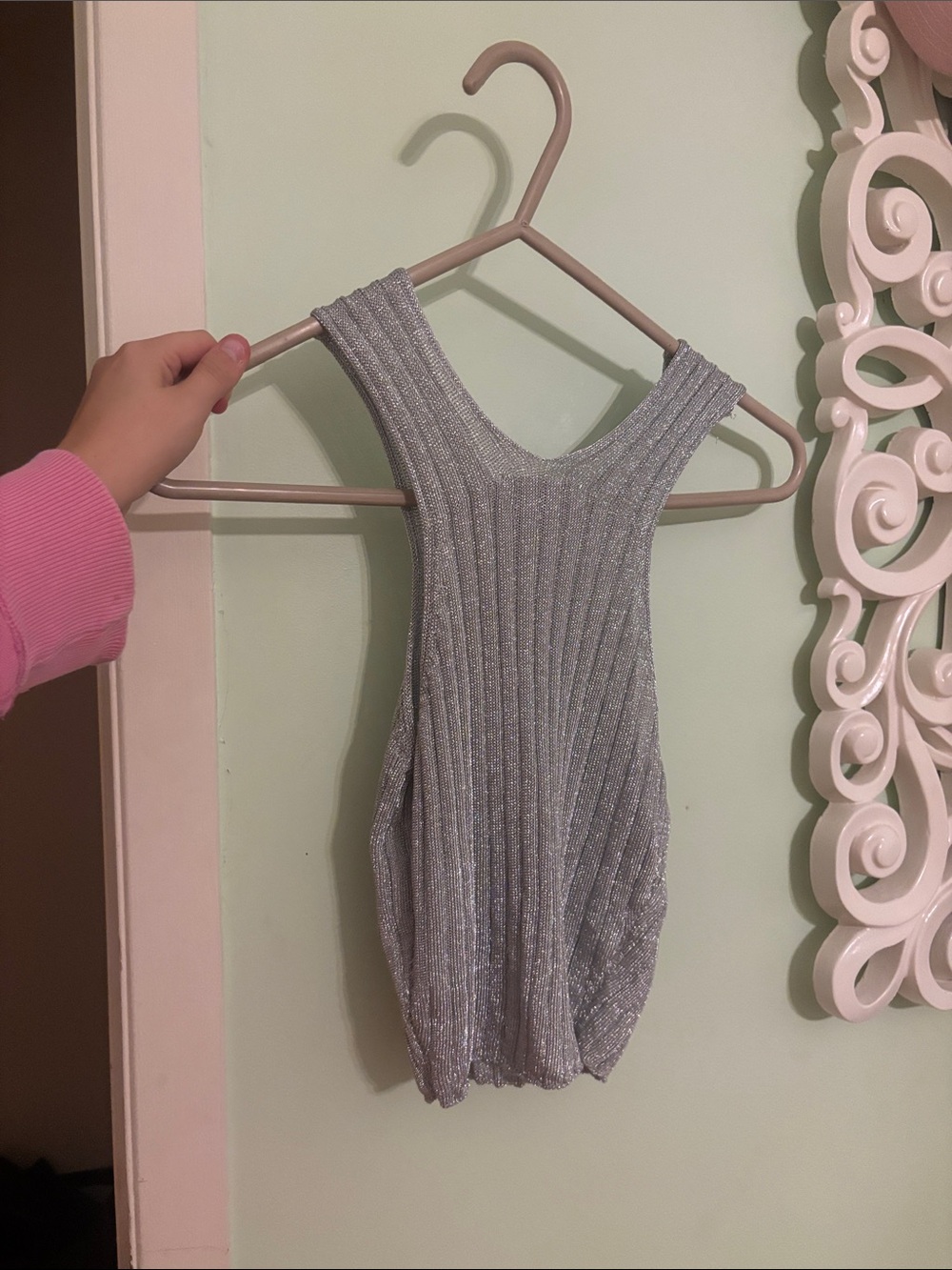 H&M Silver Ribbed Shimmer Tank Top - Picture 2 of 3